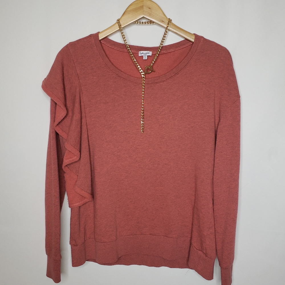 Splendid heathered ruffle sleeve sweatshirt